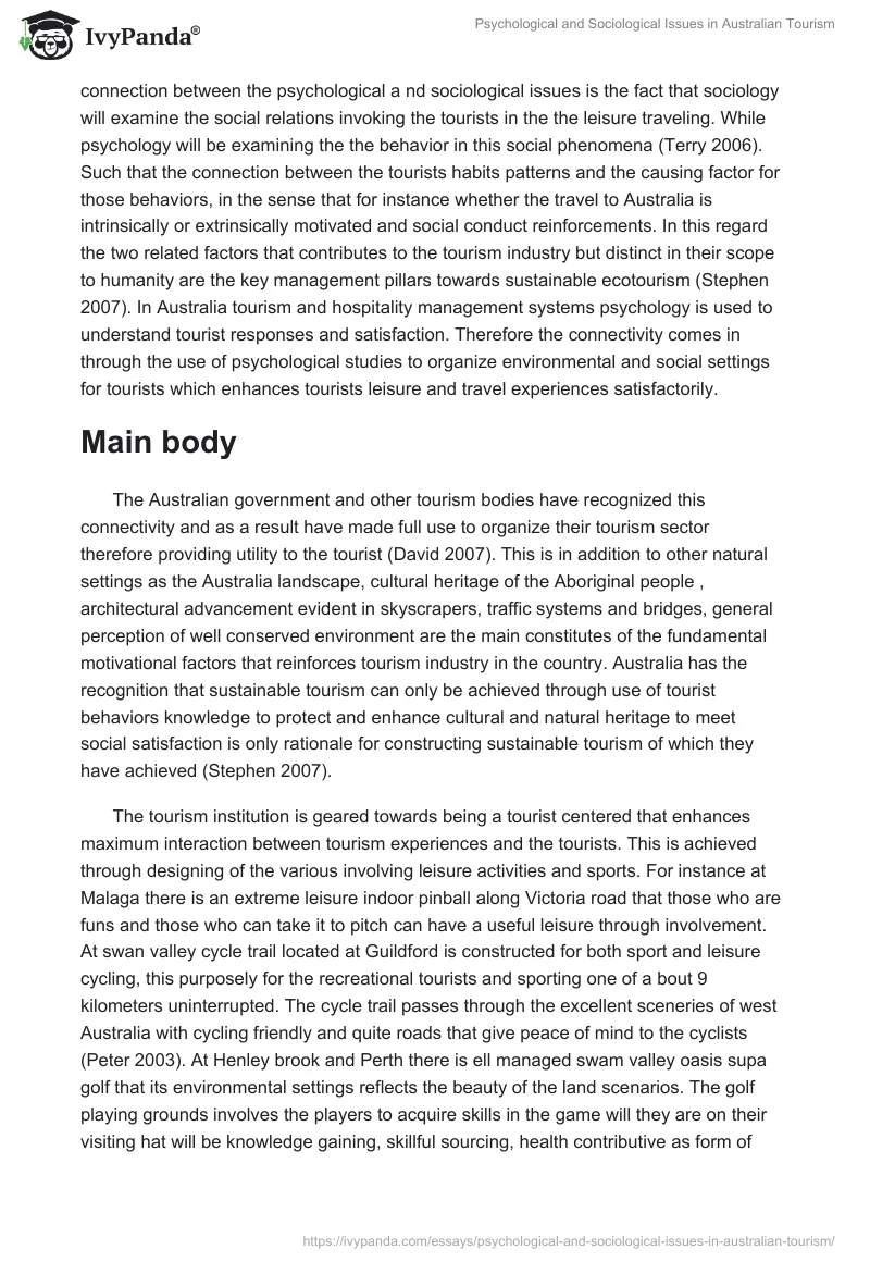 Psychological and Sociological Issues in Australian Tourism. Page 2
