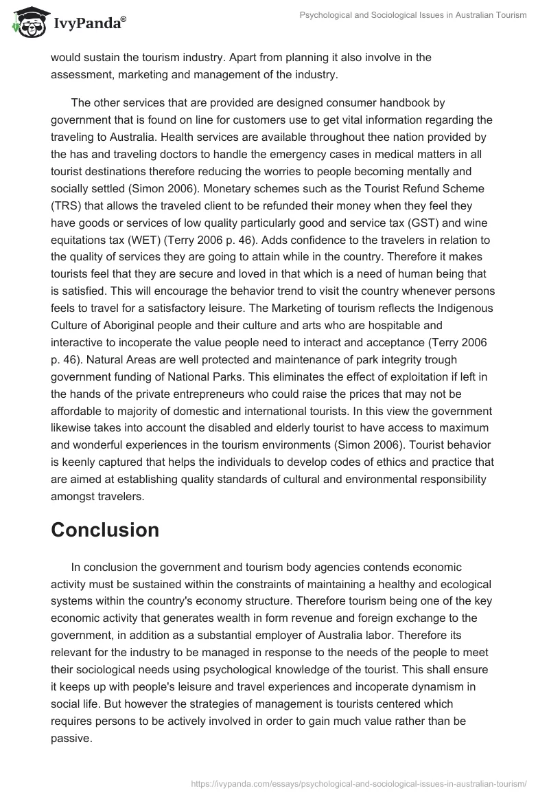 Psychological and Sociological Issues in Australian Tourism. Page 4