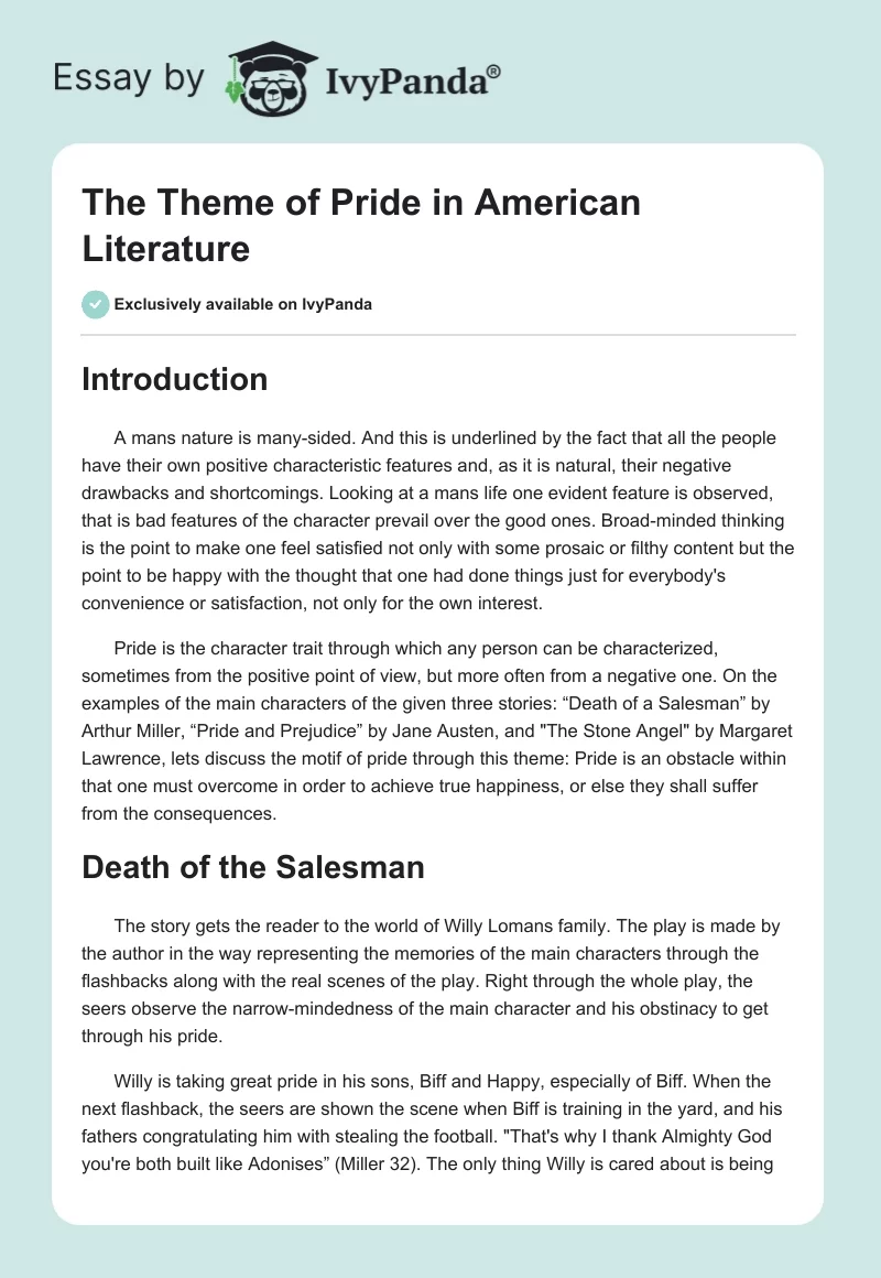 The Theme of Pride in American Literature. Page 1