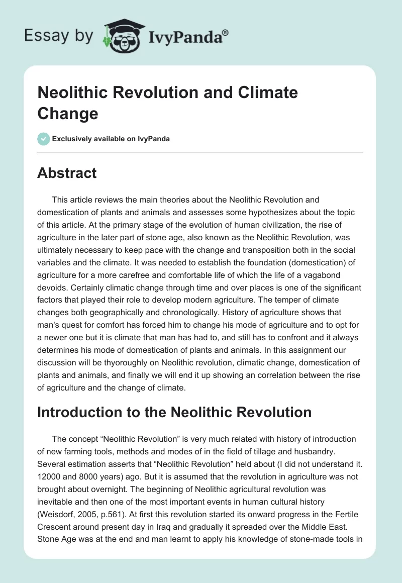 Neolithic Revolution and Climate Change. Page 1