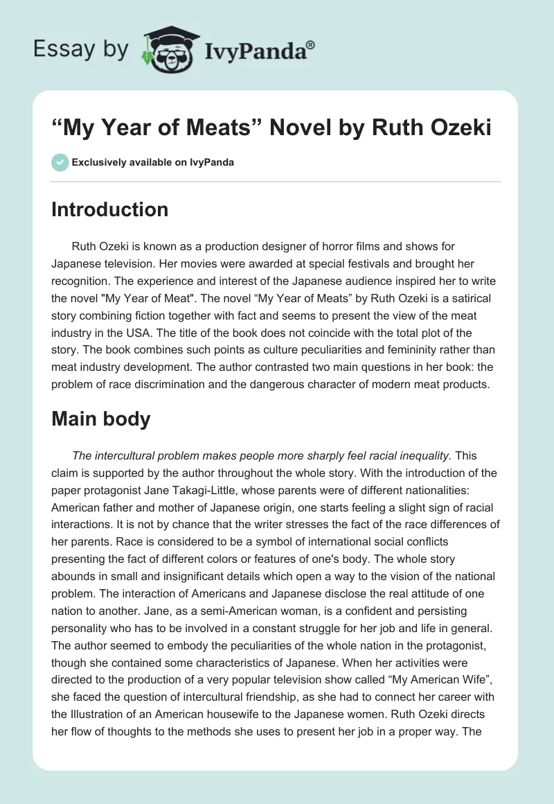 “My Year of Meats” Novel by Ruth Ozeki. Page 1