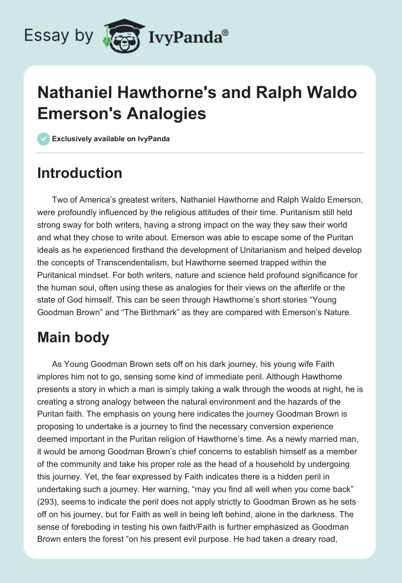 Nathaniel Hawthorne's and Ralph Waldo Emerson's Analogies. Page 1