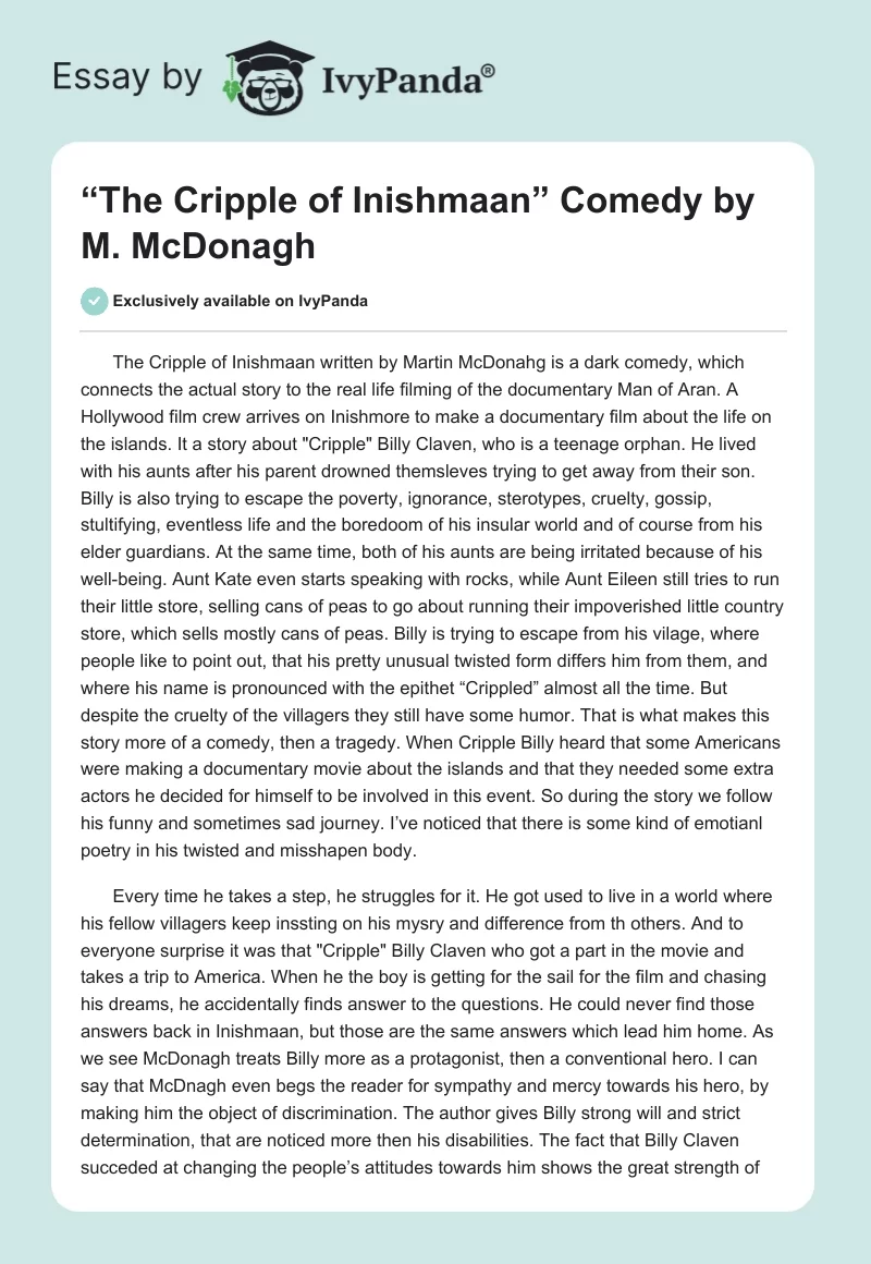 “The Cripple of Inishmaan” Comedy by M. McDonagh. Page 1