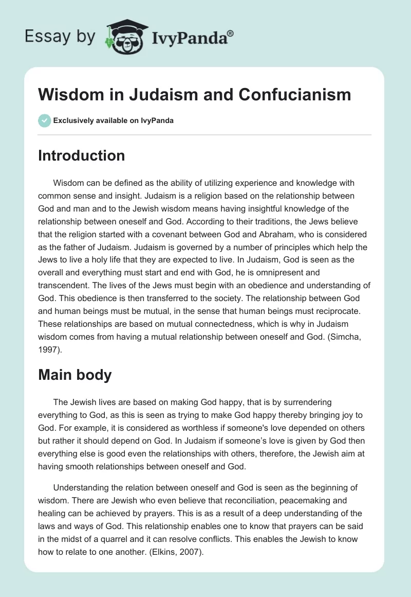 Wisdom in Judaism and Confucianism. Page 1