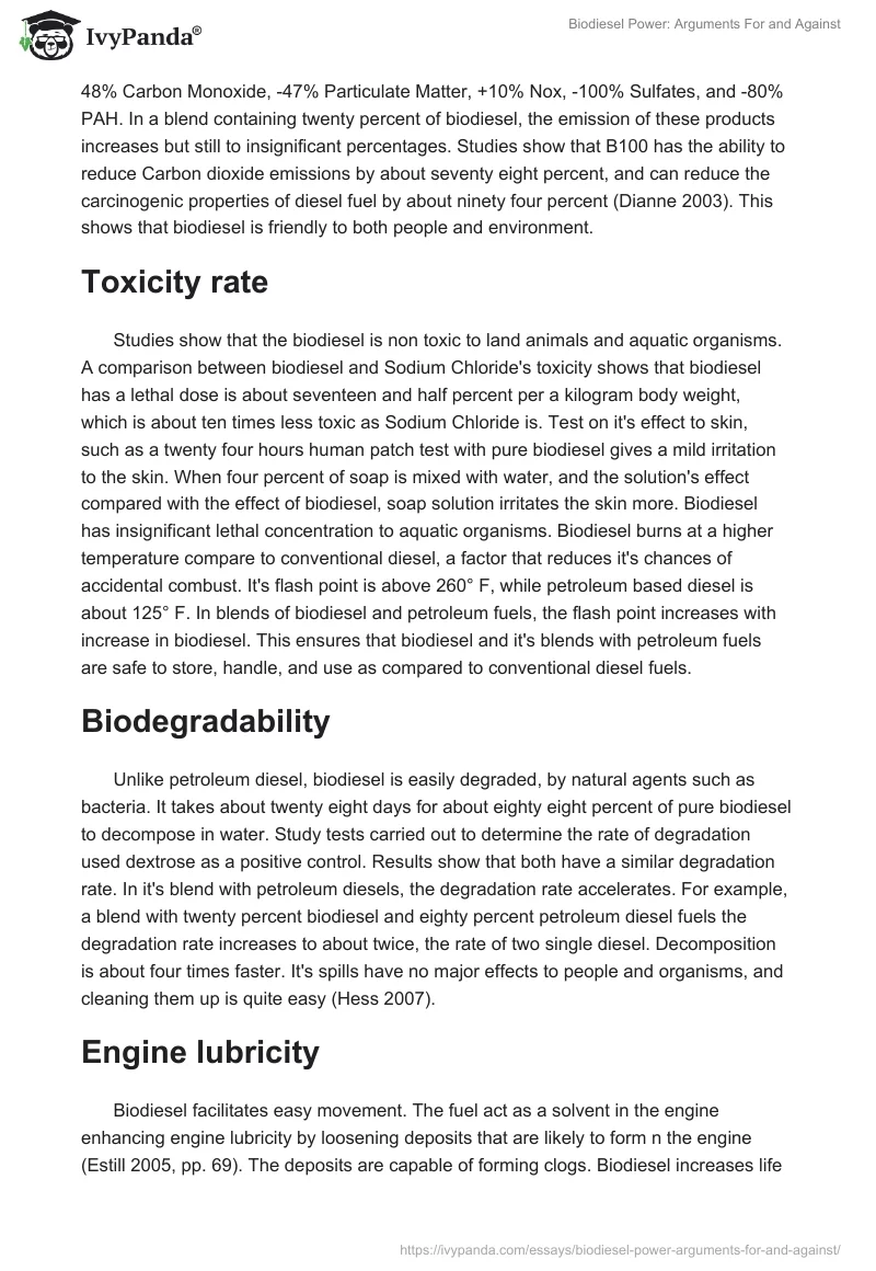 Biodiesel Power: Arguments For and Against. Page 2
