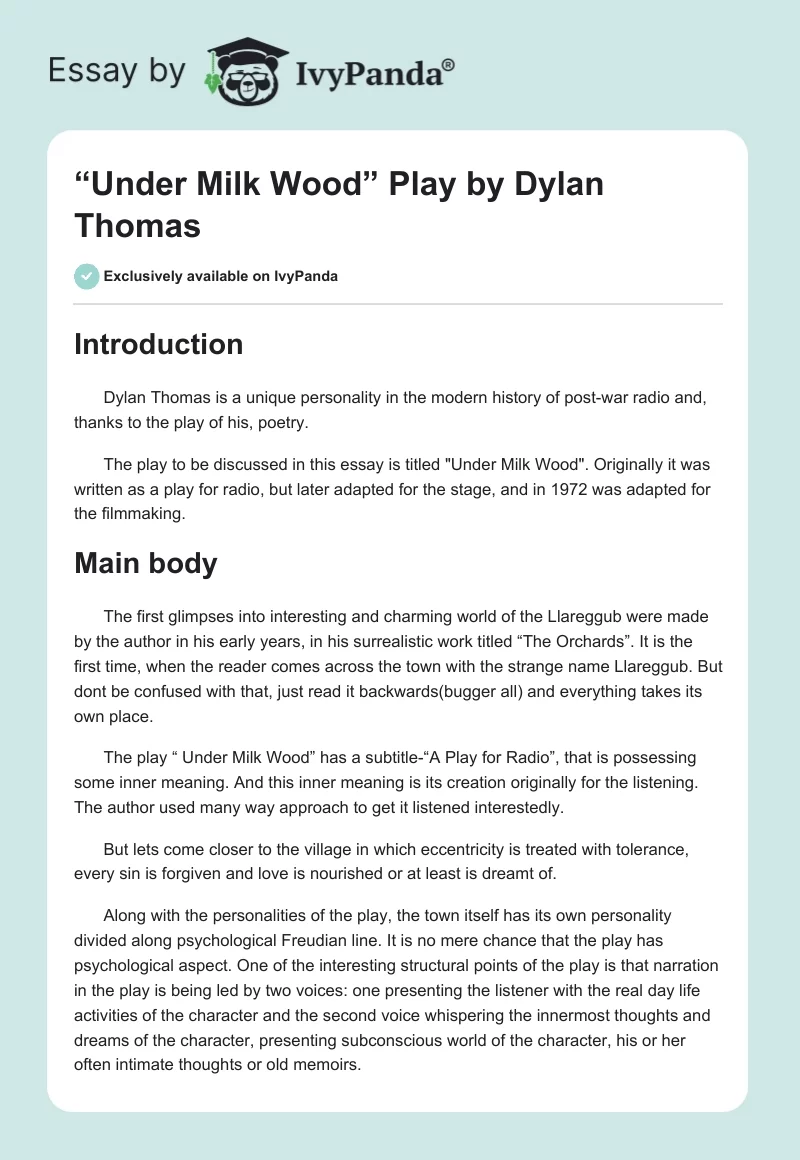 “Under Milk Wood” Play by Dylan Thomas. Page 1
