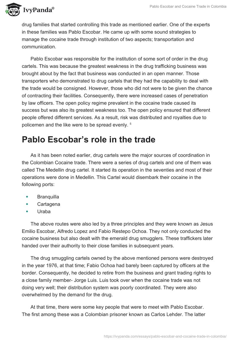 Pablo Escobar and Cocaine Trade in Colombia. Page 4
