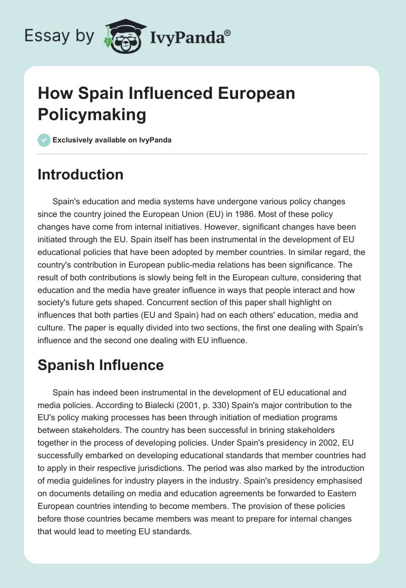 How Spain Influenced European Policymaking. Page 1