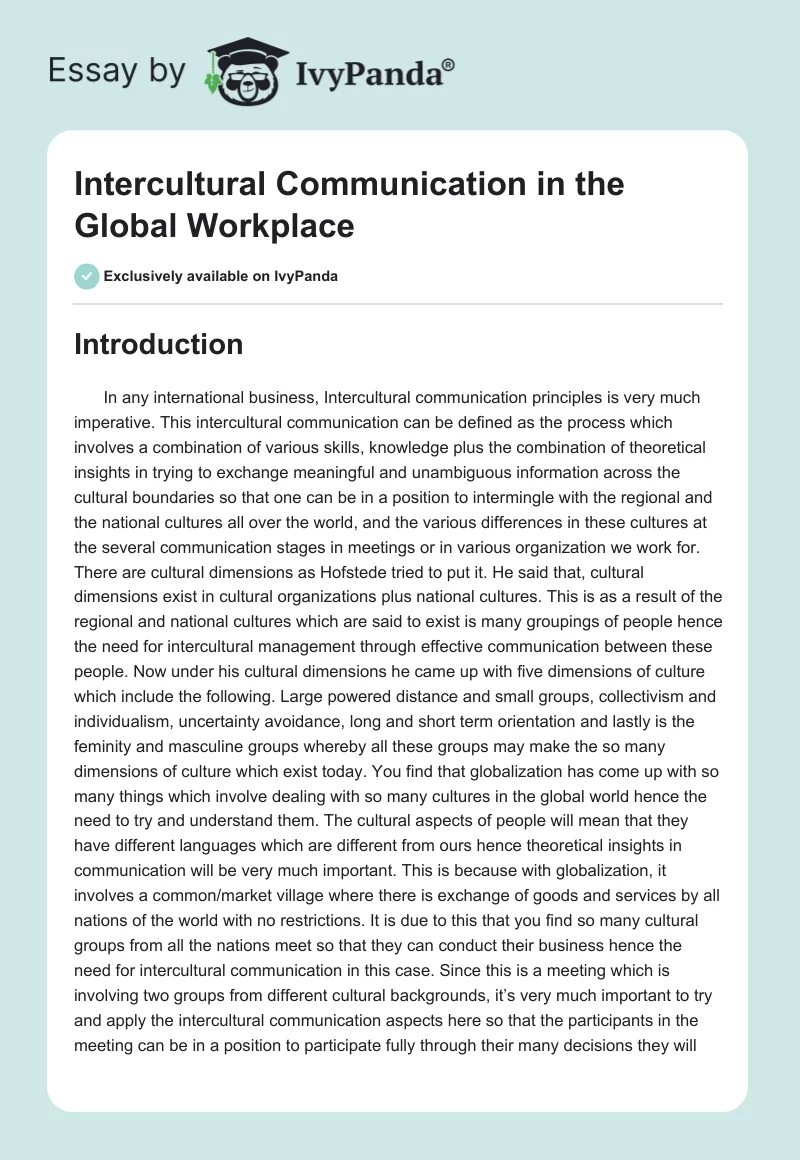 Intercultural Communication in the Global Workplace. Page 1
