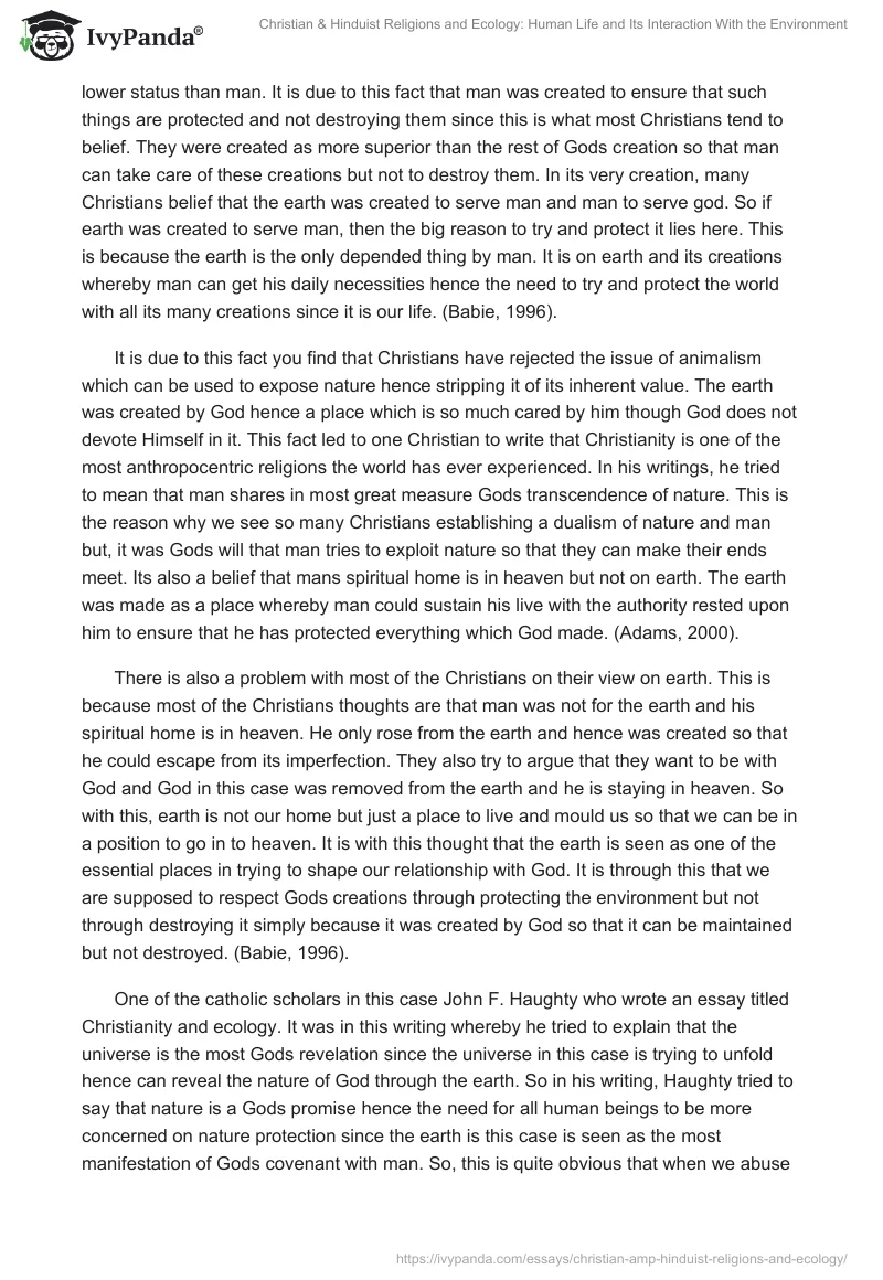Christian & Hinduist Religions and Ecology: Human Life and Its Interaction With the Environment. Page 2