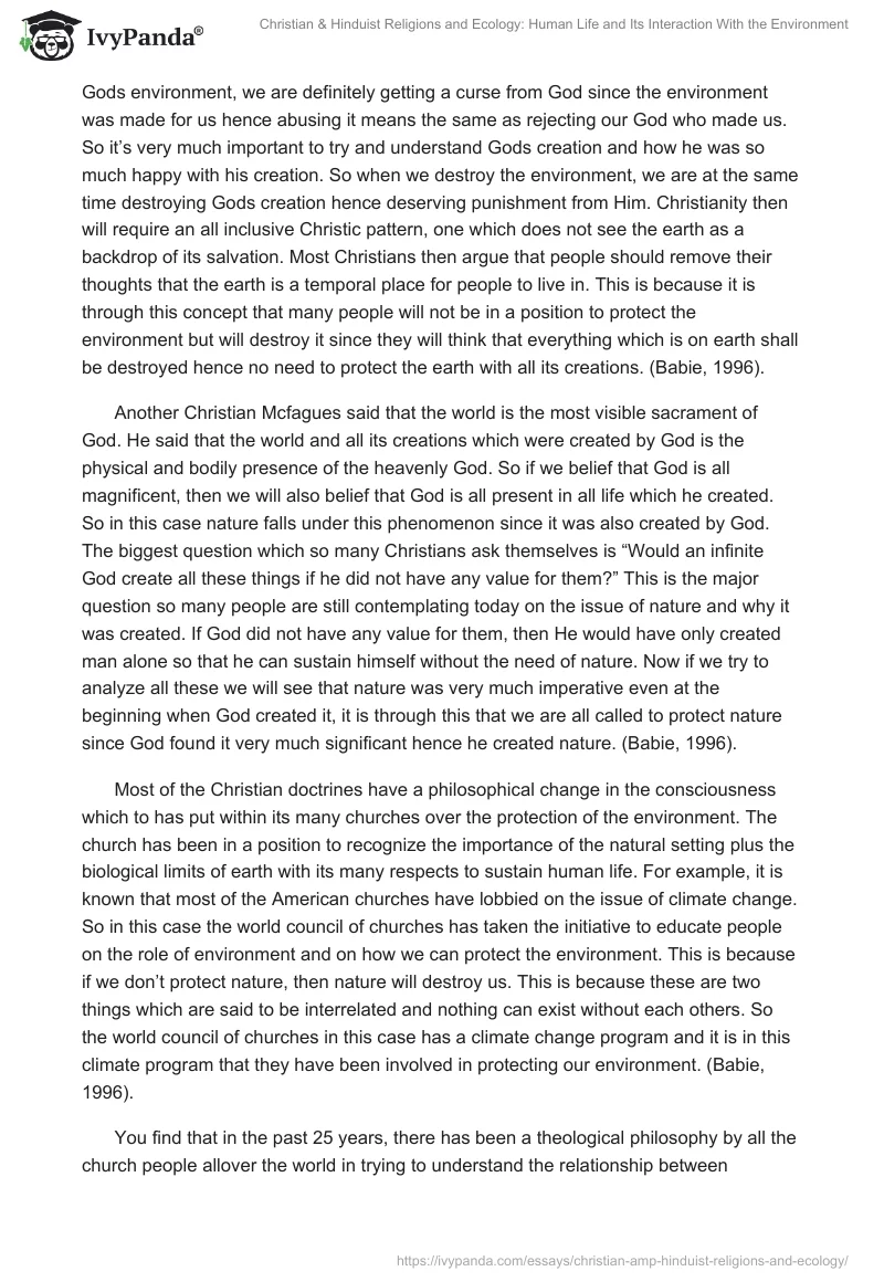 Christian & Hinduist Religions and Ecology: Human Life and Its Interaction With the Environment. Page 3