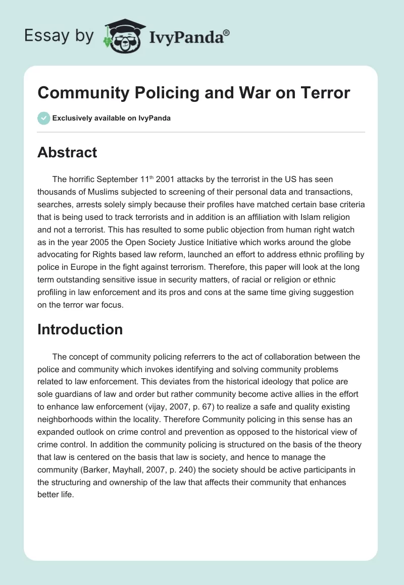 Community Policing and War on Terror. Page 1