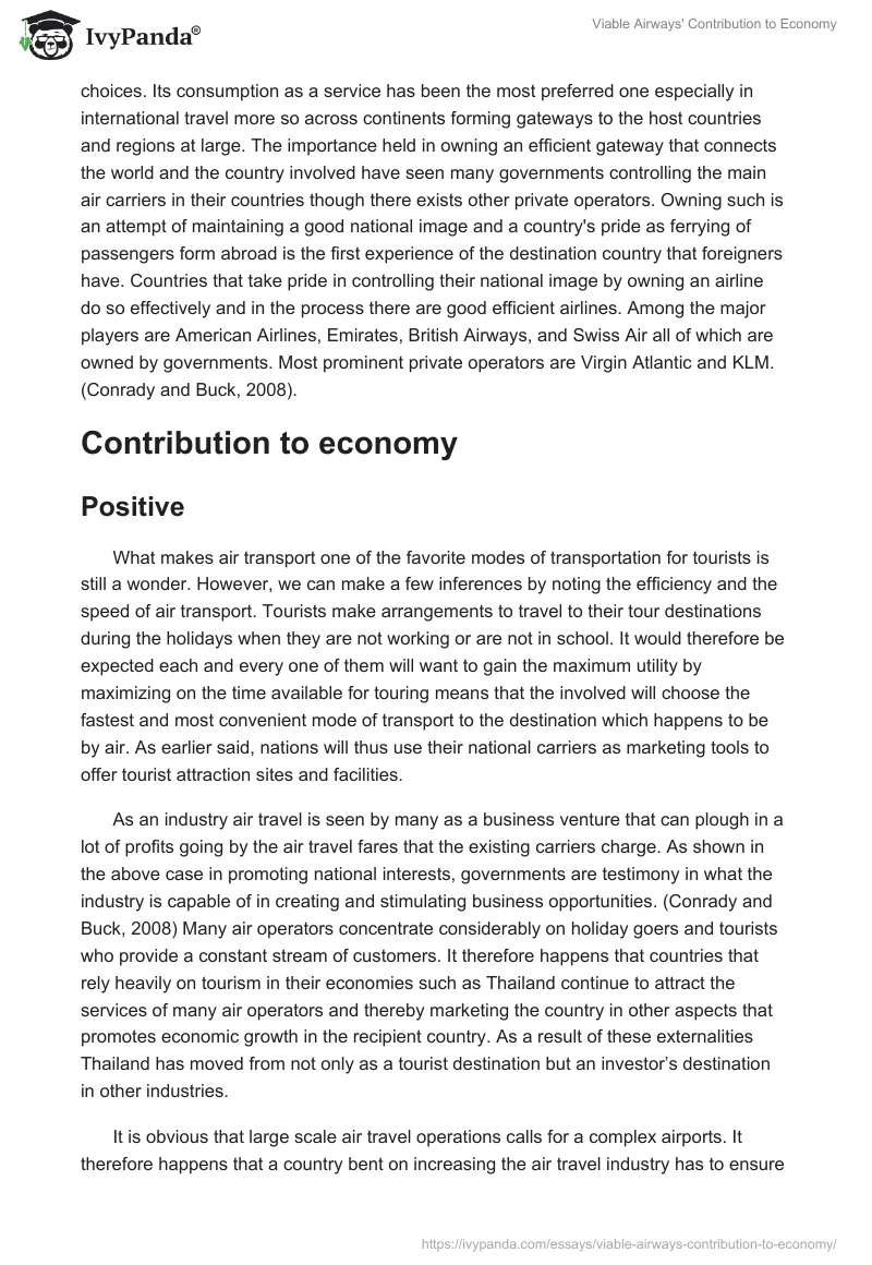 Viable Airways' Contribution to Economy. Page 2