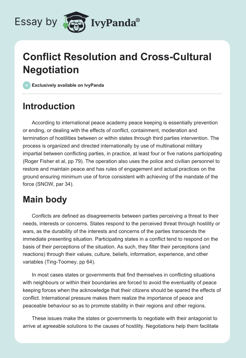 Conflict Resolution and Cross-Cultural Negotiation. Page 1
