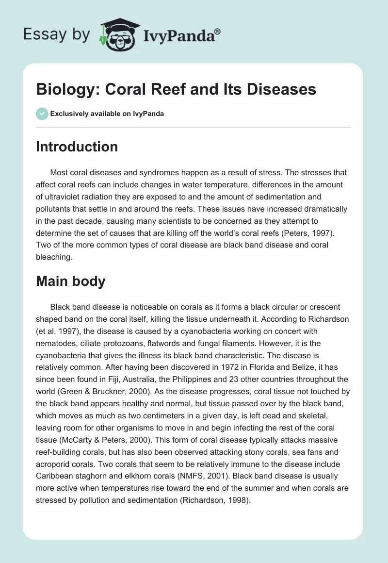 Biology: Coral Reef and Its Diseases. Page 1