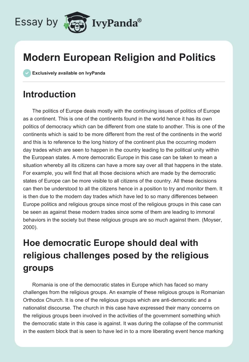 Modern European Religion and Politics. Page 1