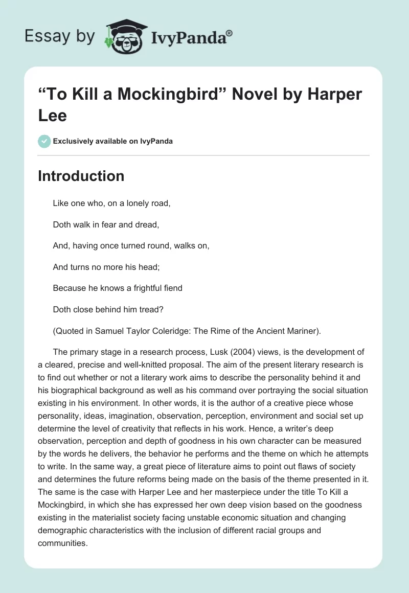 “To Kill a Mockingbird” Novel by Harper Lee. Page 1