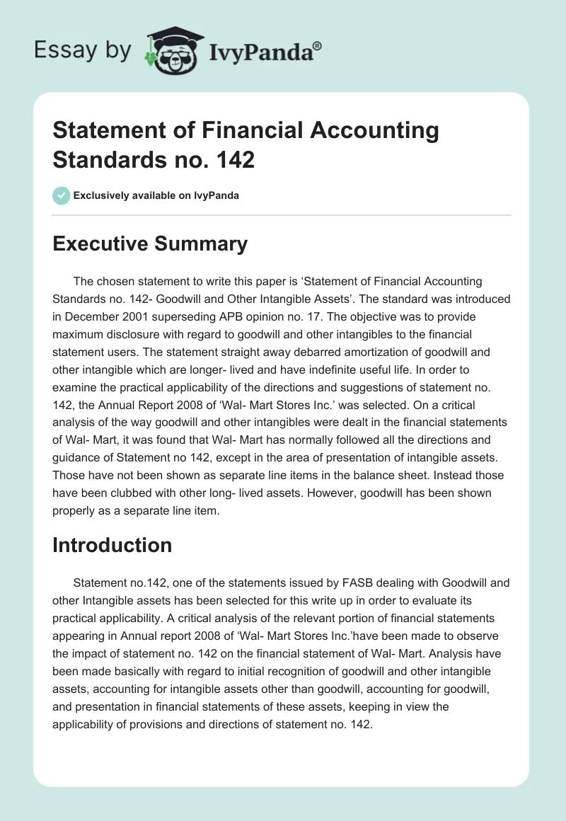 Statement of Financial Accounting Standards No. 142. Page 1