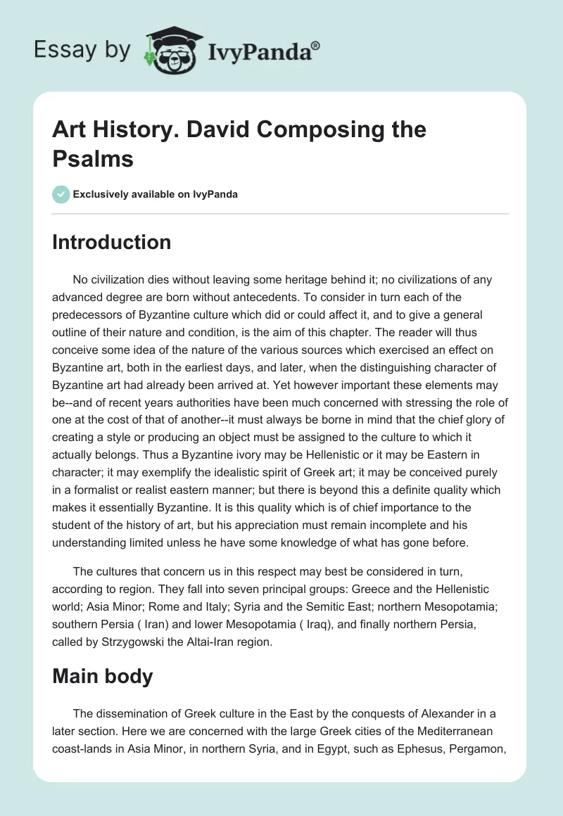 Art History. David Composing the Psalms. Page 1