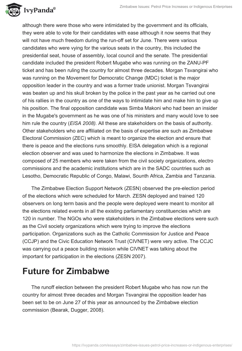 Zimbabwe Issues: Petrol Price Increases or Indigenous Enterprises. Page 3