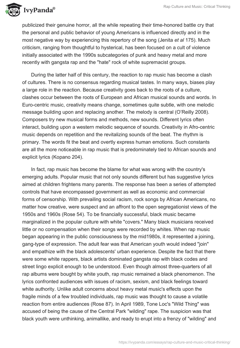 Rap Culture and Music: Critical Thinking. Page 2