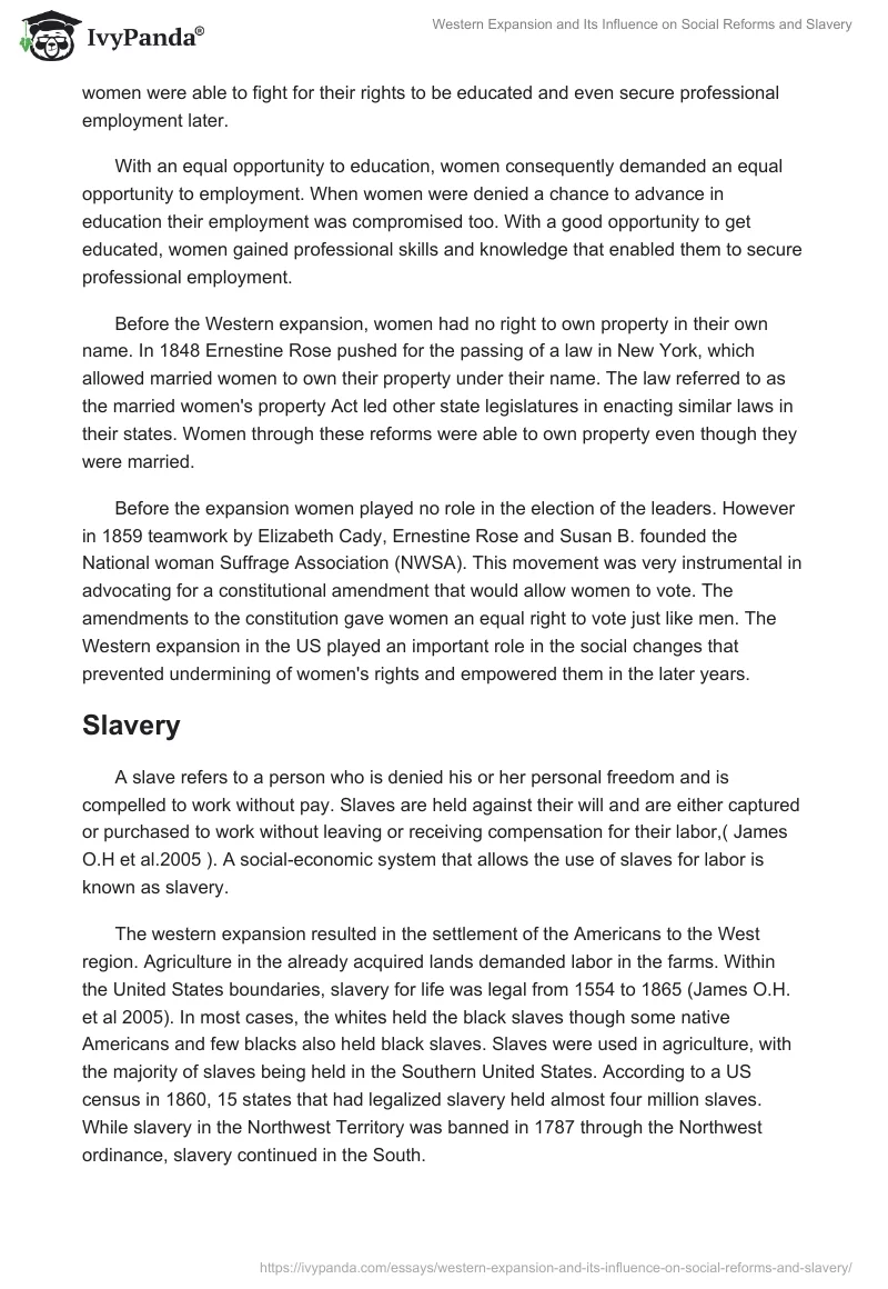Western Expansion and Its Influence on Social Reforms and Slavery. Page 3
