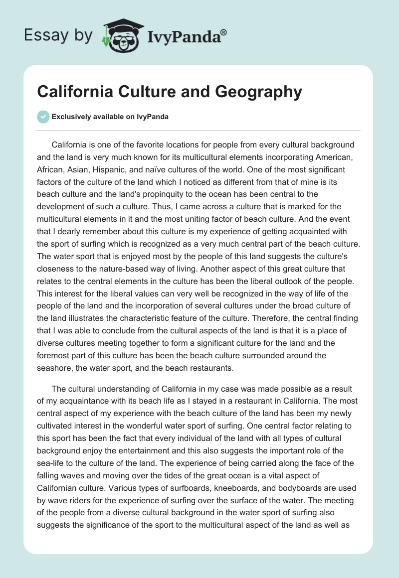 California Culture and Geography. Page 1