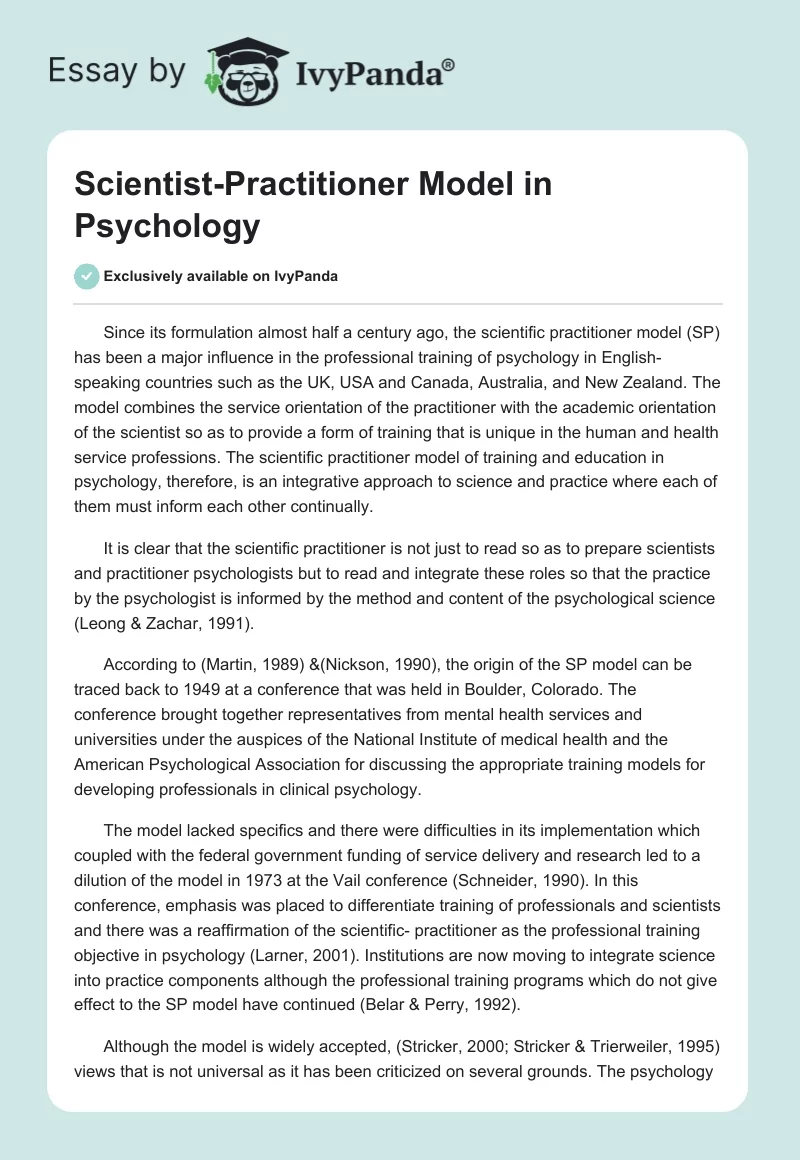 Scientist-Practitioner Model in Psychology. Page 1