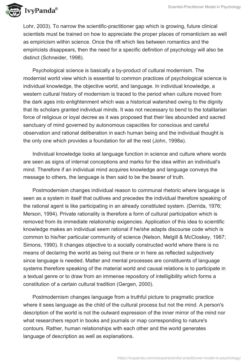 Scientist-Practitioner Model in Psychology. Page 3