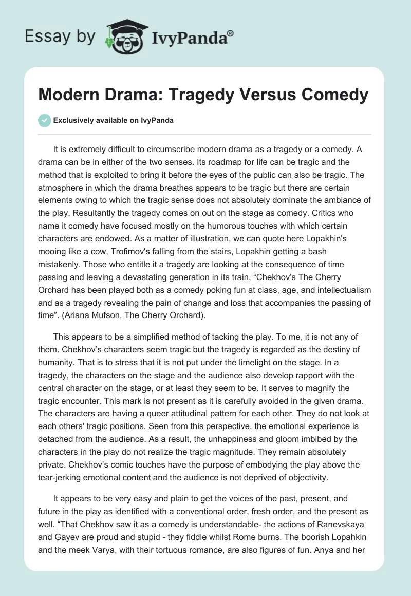 Modern Drama: Tragedy Versus Comedy. Page 1