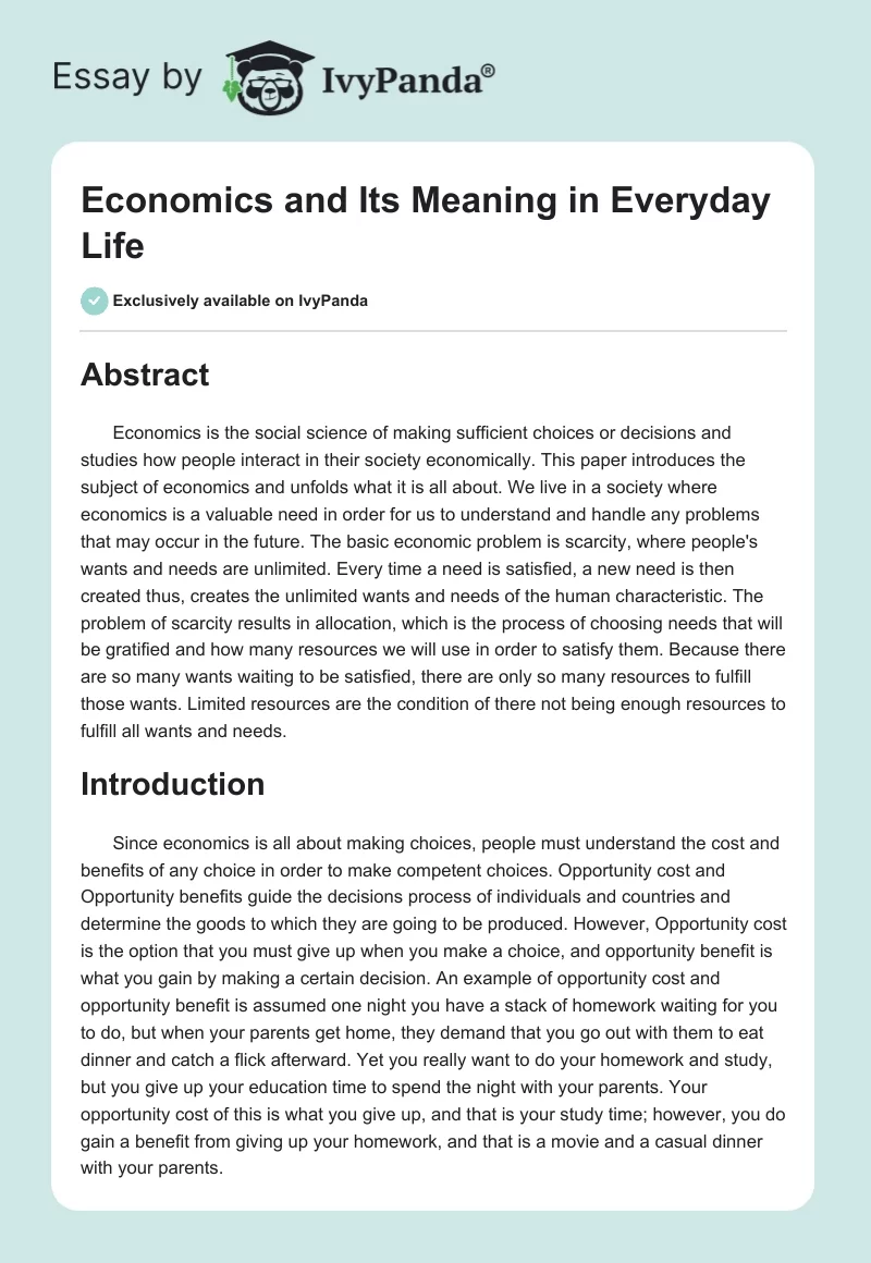 Economics and Its Meaning in Everyday Life. Page 1