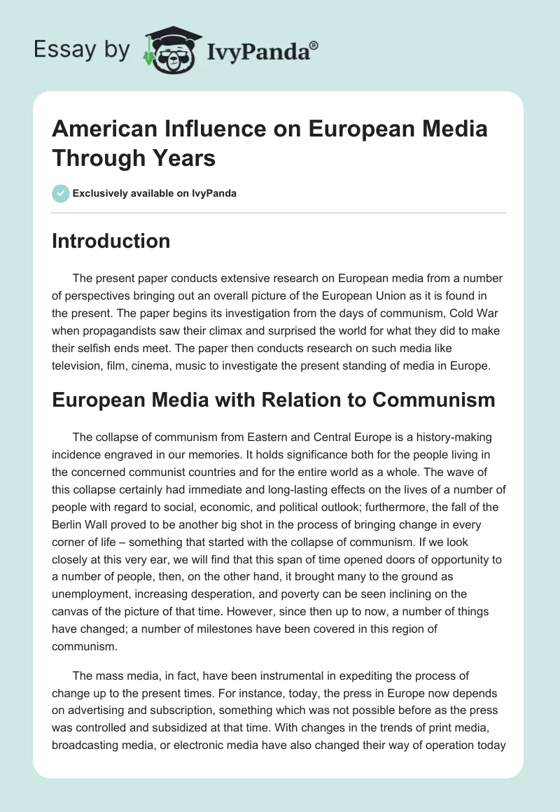 American Influence on European Media Through Years. Page 1