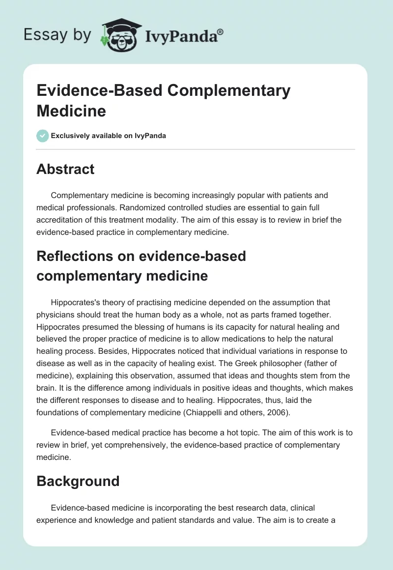 Evidence-Based Complementary Medicine. Page 1