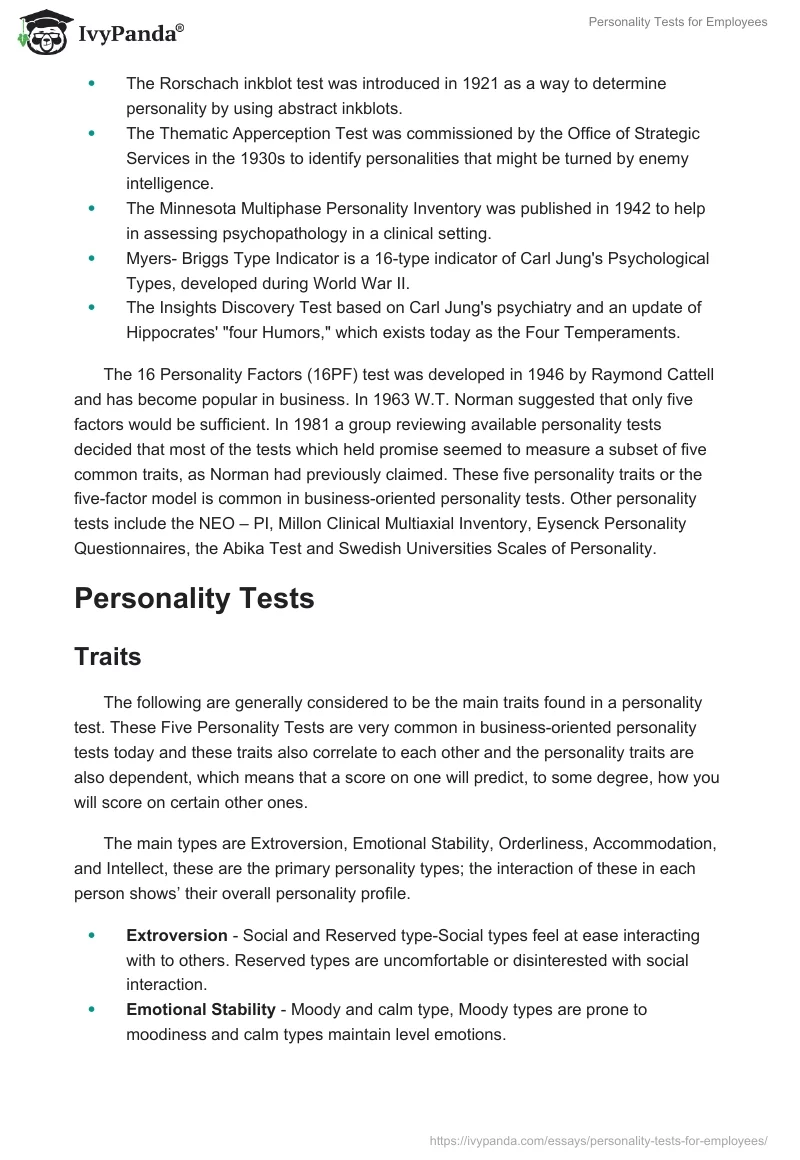 Personality Tests for Employees. Page 2