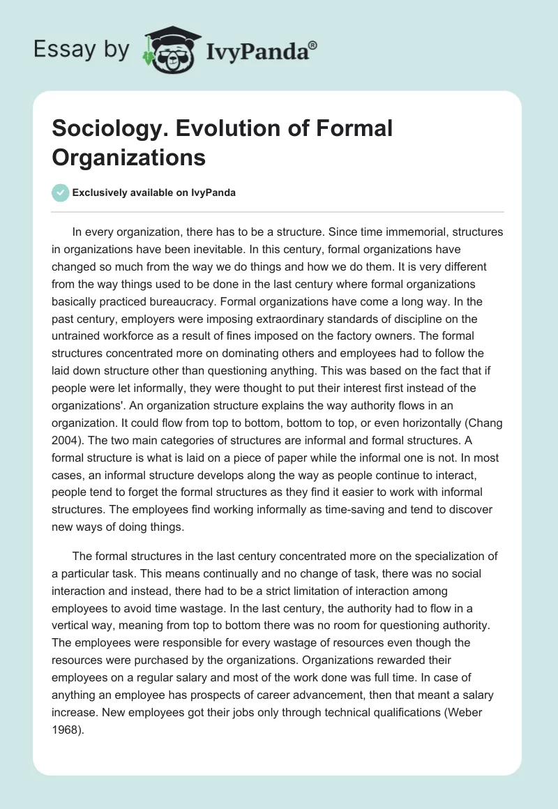 Sociology. Evolution of Formal Organizations. Page 1