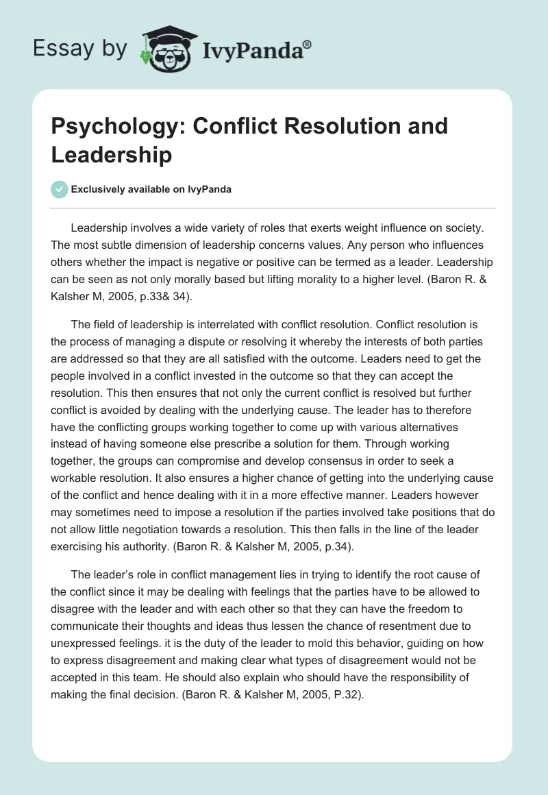 Psychology: Conflict Resolution and Leadership. Page 1