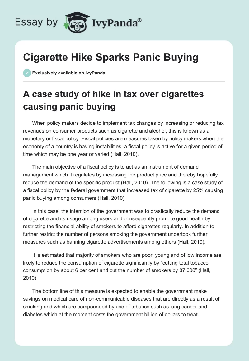 Cigarette Hike Sparks Panic Buying. Page 1