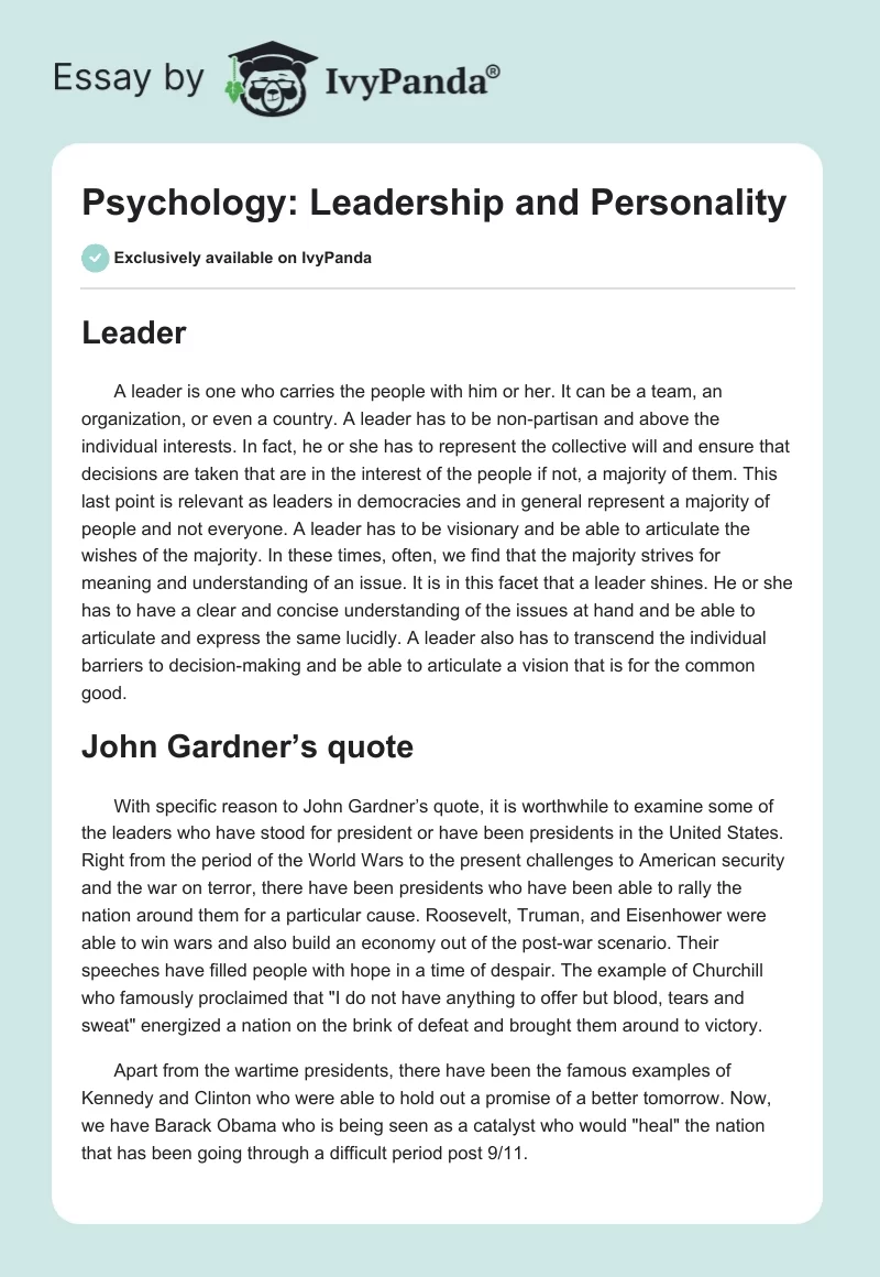 Psychology: Leadership and Personality. Page 1
