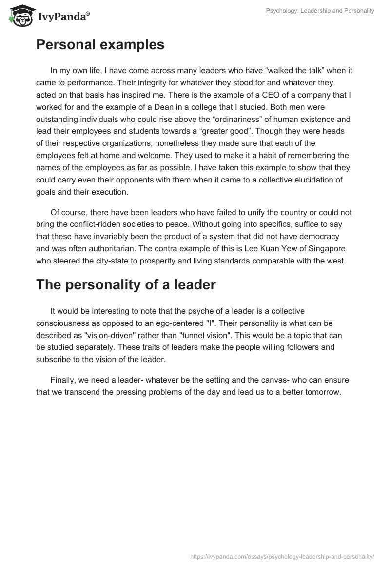 Psychology: Leadership and Personality. Page 2