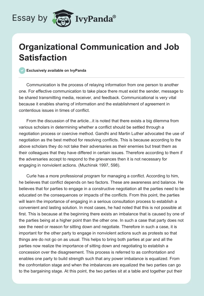 Organizational Communication and Job Satisfaction. Page 1