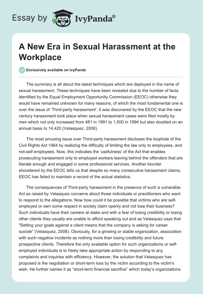 A New Era in Sexual Harassment at the Workplace. Page 1