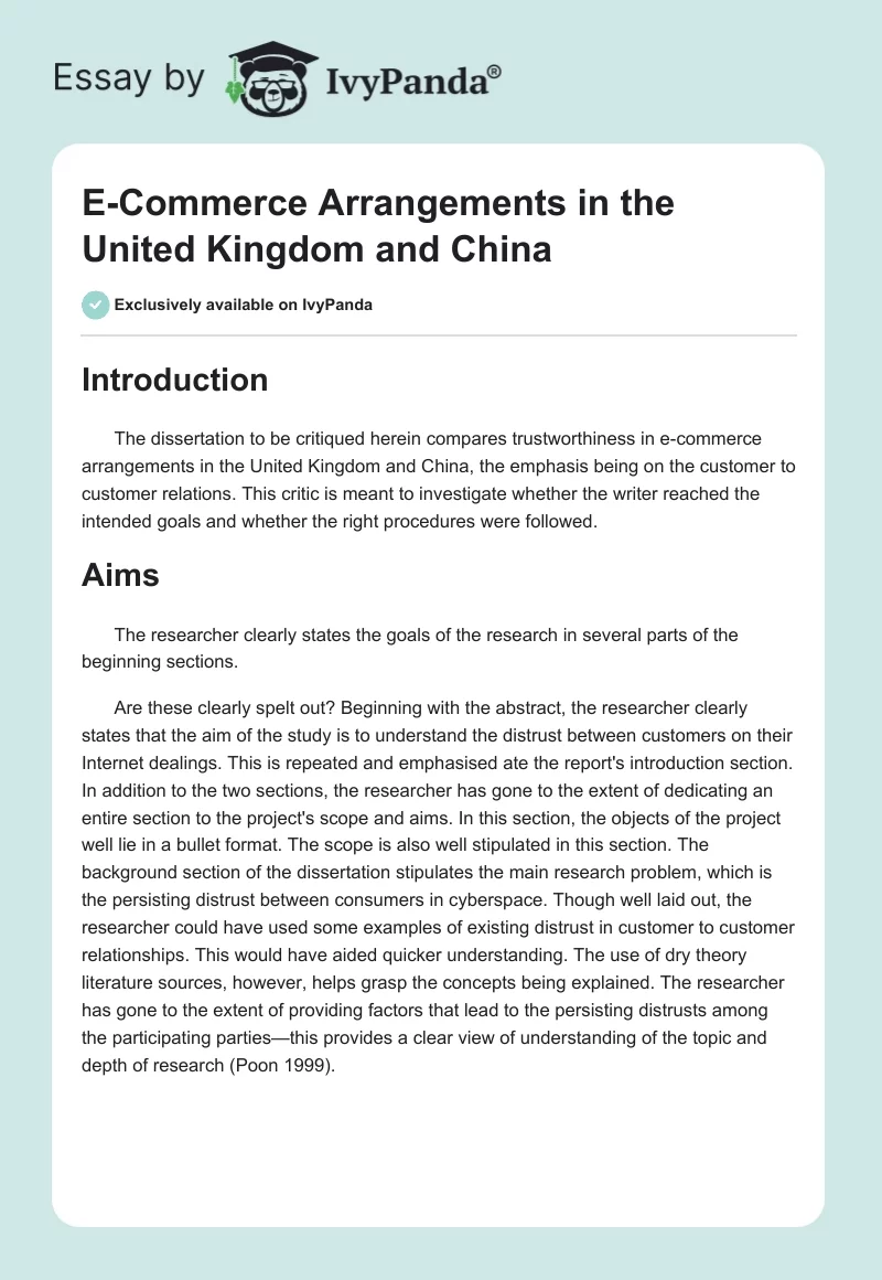 E-Commerce Arrangements in the United Kingdom and China. Page 1