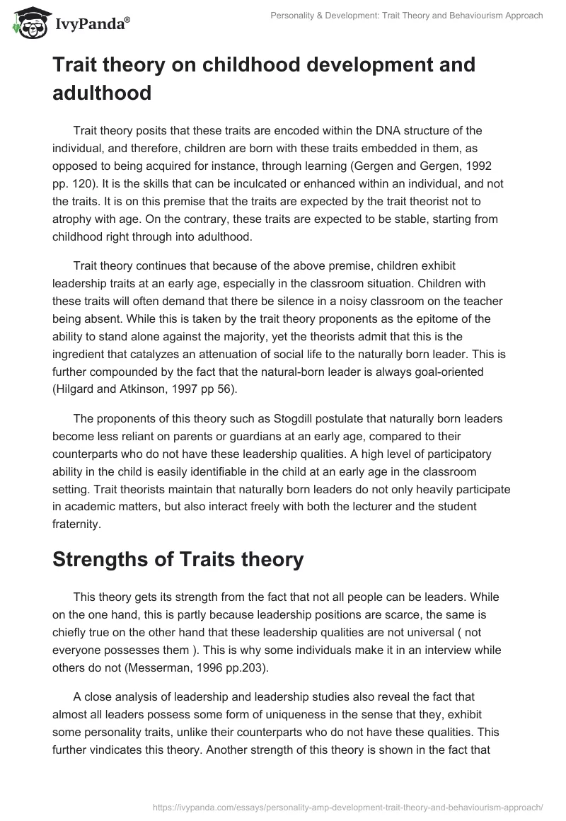 Personality & Development: Trait Theory and Behaviourism Approach. Page 3