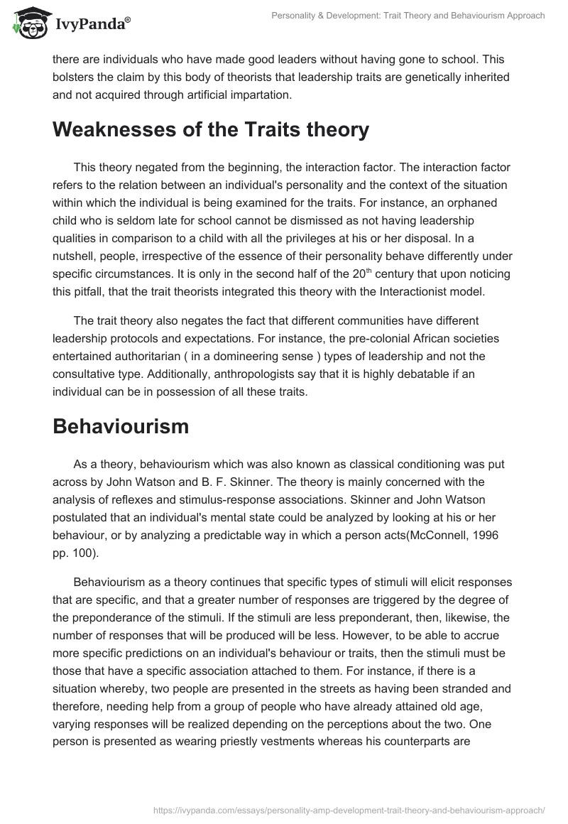 Personality & Development: Trait Theory and Behaviourism Approach. Page 4