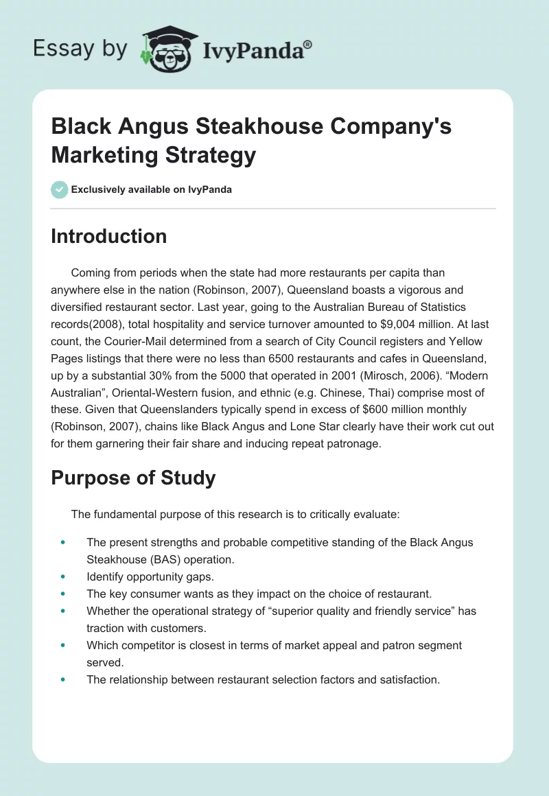 Black Angus Steakhouse Company's Marketing Strategy. Page 1