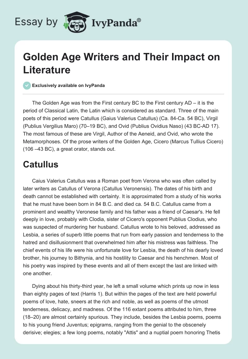 Golden Age Writers and Their Impact on Literature. Page 1