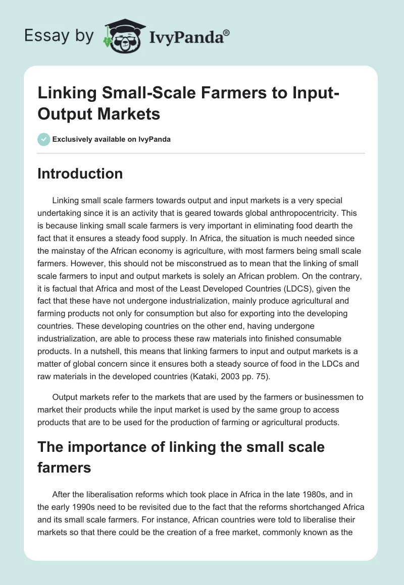 Linking Small-Scale Farmers to Input-Output Markets. Page 1