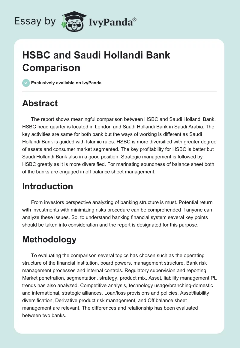 HSBC and Saudi Hollandi Bank Comparison. Page 1