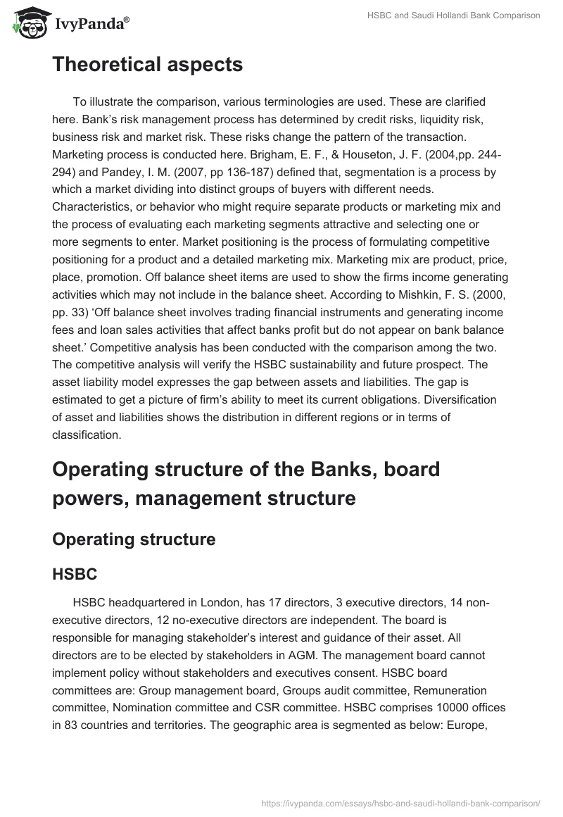 HSBC and Saudi Hollandi Bank Comparison. Page 2