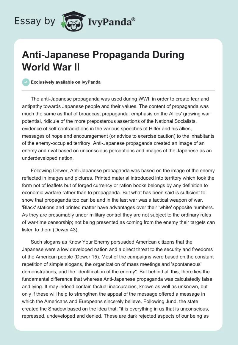 Anti-Japanese Propaganda During World War II. Page 1